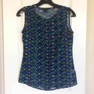print sheer sleeveless top